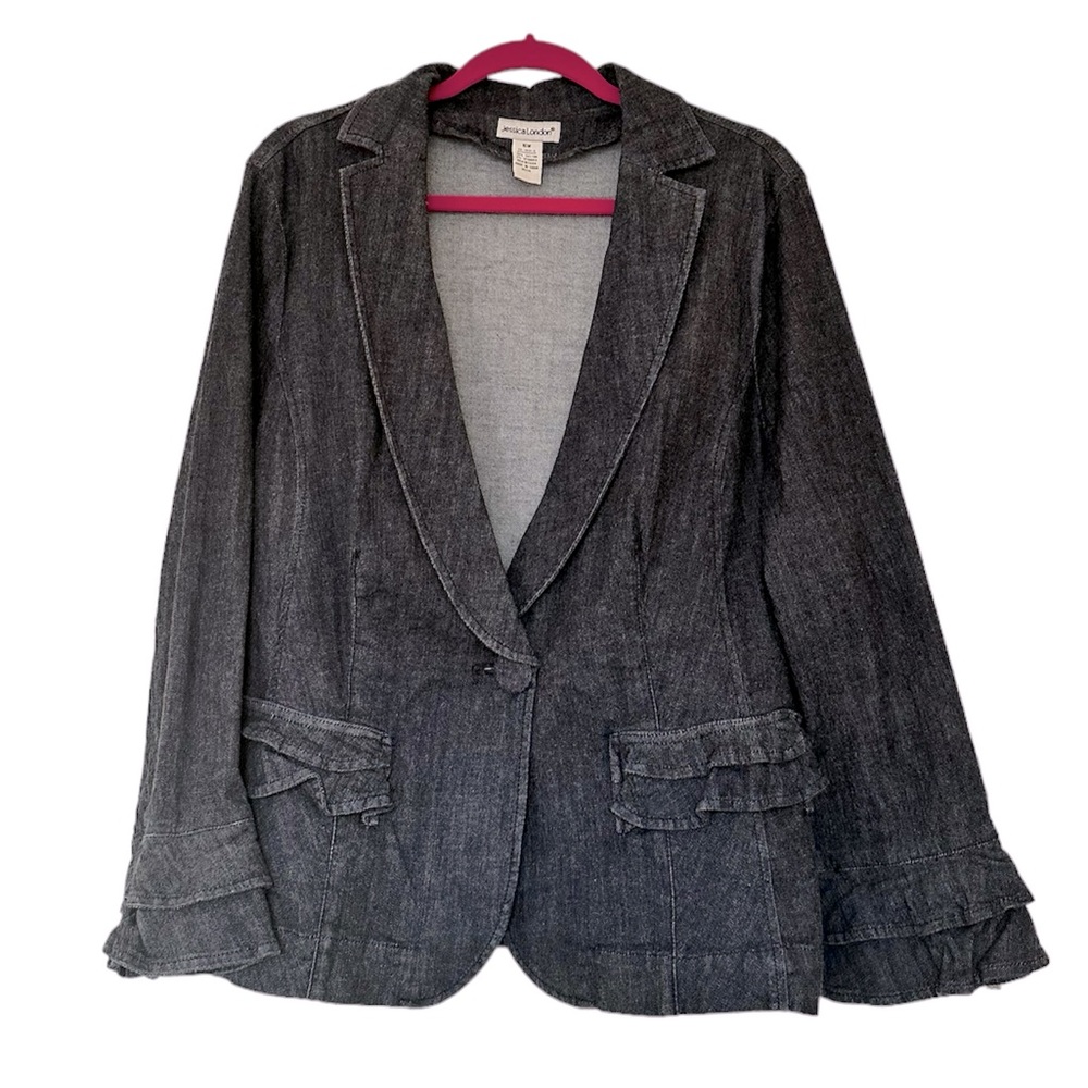 Jessica London Denim Ruffle Blazer